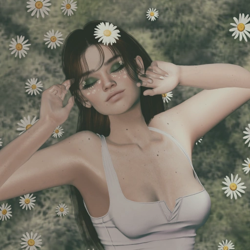 an avatar laying in the grass