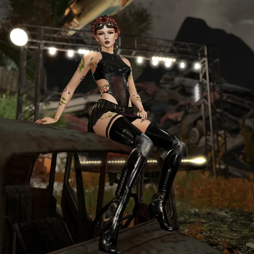 an avatar posing on a car